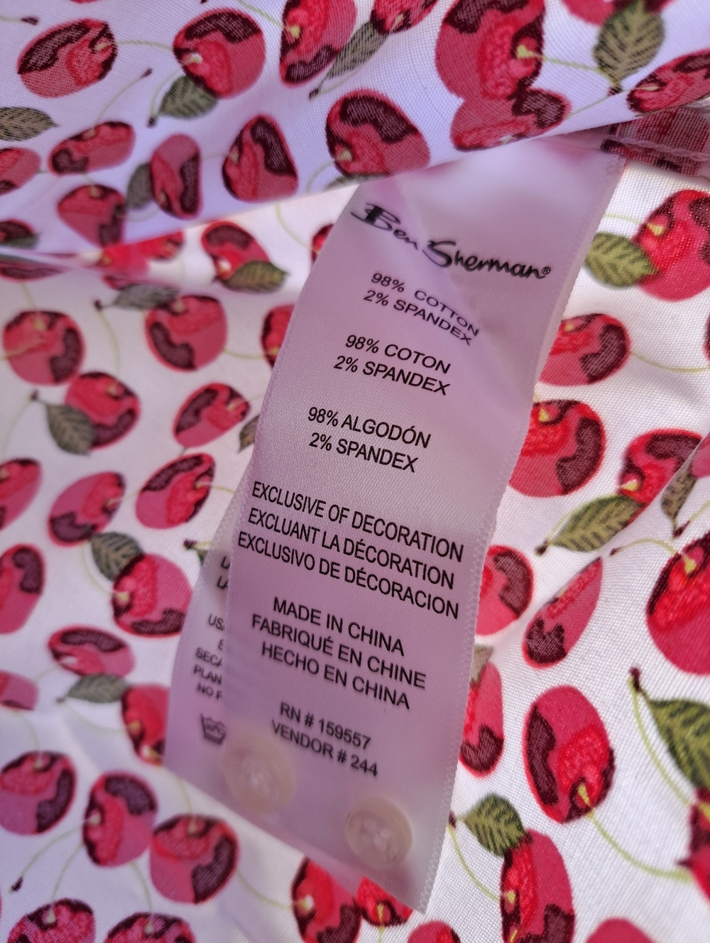 Nwt Ben Sherman Button Front Short Sleeve Shirt Cherry Pattern Stretch Men Sz S - Picture 8 of 9